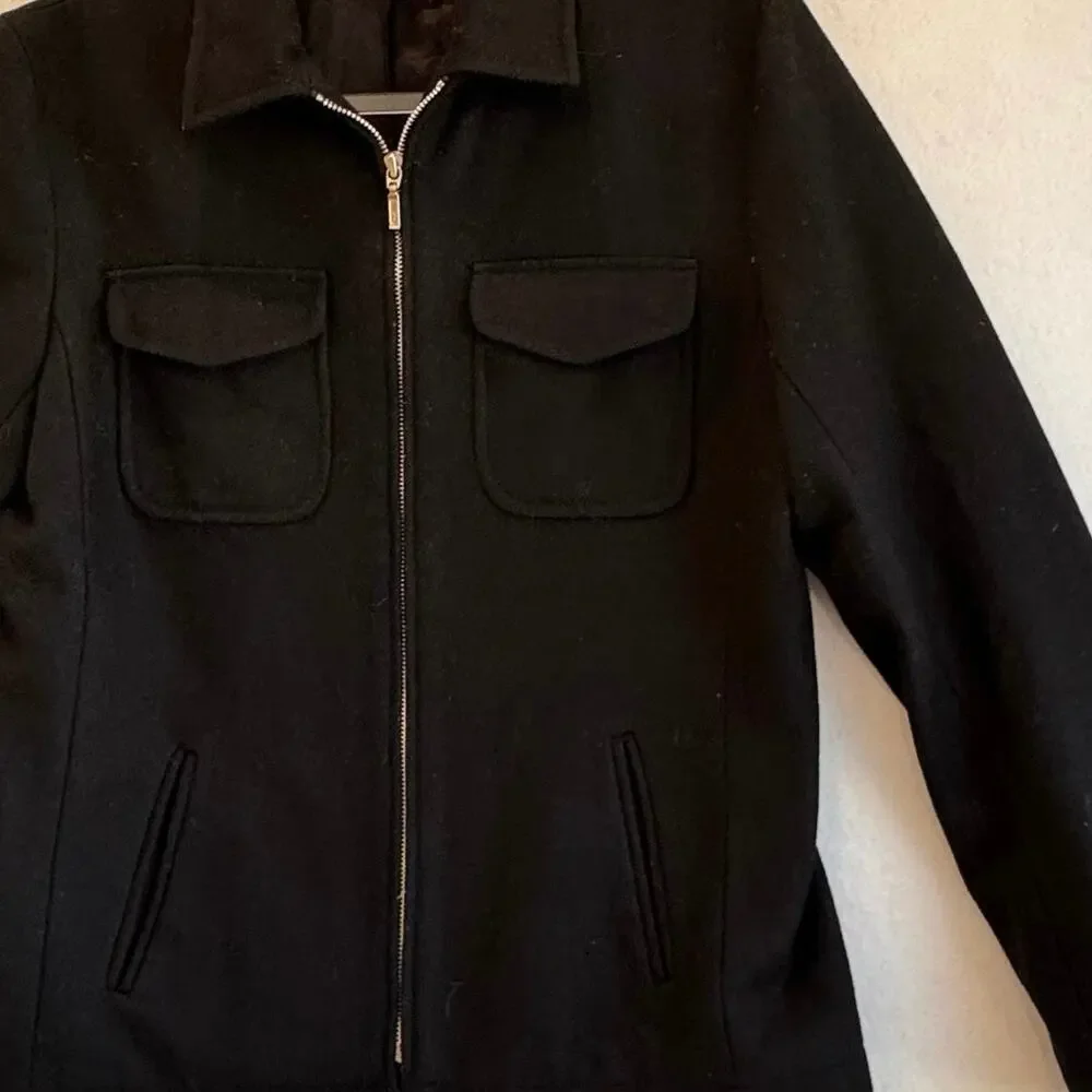 J.Crew Wool Blend Zip Front Utility Jacket Black M classic Coat Shirt Jacket